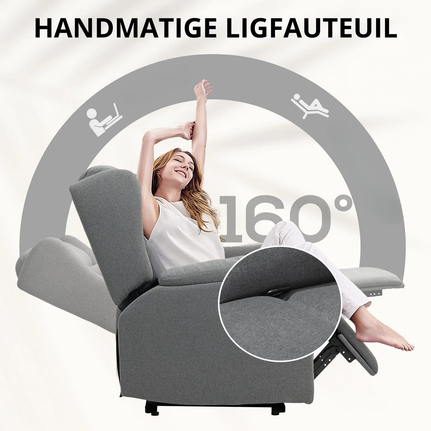 Nancy's Gondufe Relaxfauteuil - Relaxstoel - Loungestoel - Verstelbaar - Grijs - Katoen/Linnen