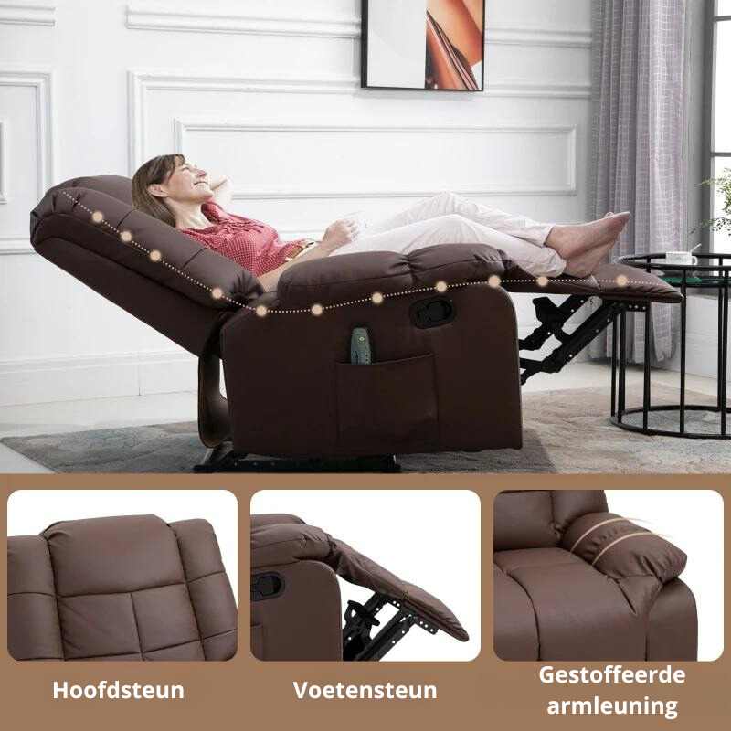 Nancy's Alfero Massagestoel - Relaxstoel - Relaxfauteuil - Met Afstandsbediening - Verstelbare Rugleuning - Bruin - Kunstleer