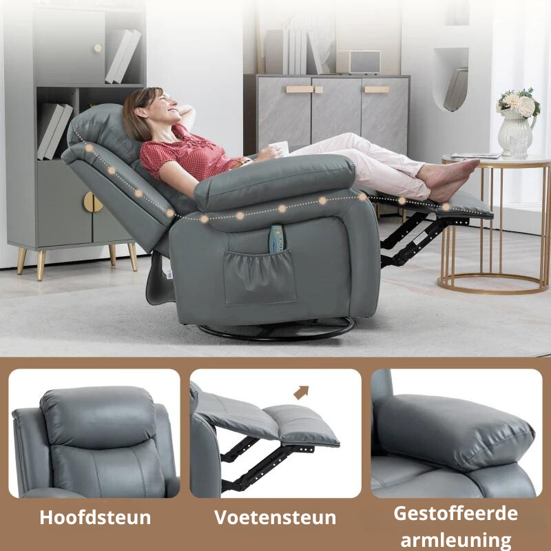 Nancy's Alfonsine Massagestoel - Relaxstoel - Relaxfauteuil - Verstelbare Rugleuning - Voetensteun - Grijs - Kunstleer