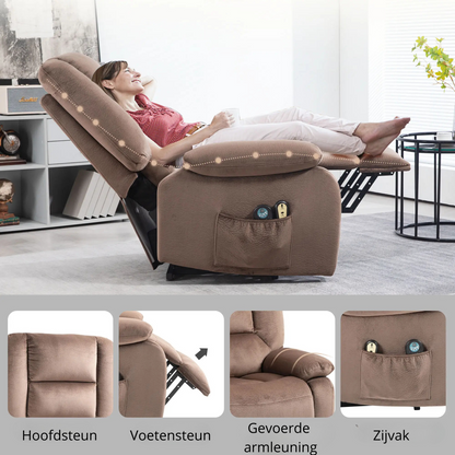 Nancy's Valverde Sta op stoel - Opsta stoel - Seniorenstoel - Massagestoel - Relaxfauteuil - Bruin - Polyester