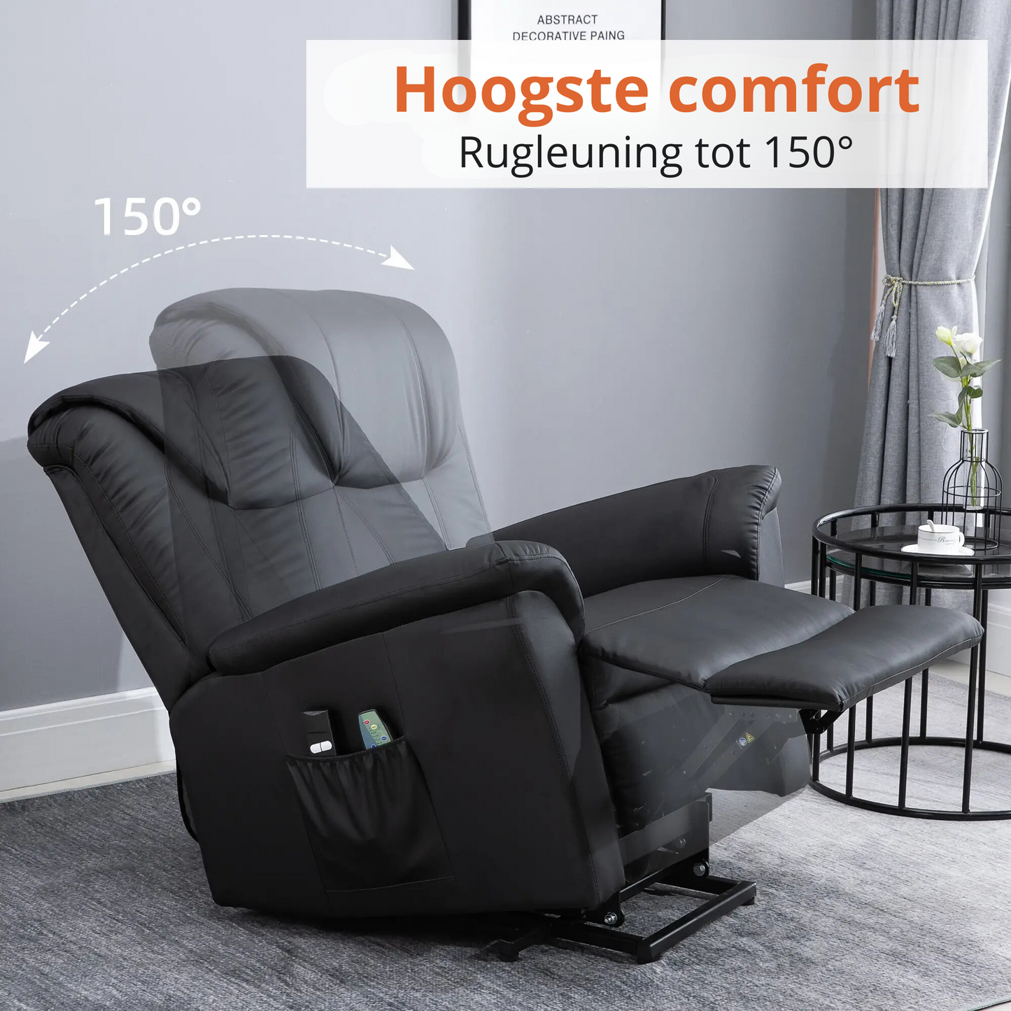 Nancy's Fatela Sta op stoel - Opsta stoel - Seniorenstoel - Massagestoel - Relaxfauteuil - Zwart - Kunstleer