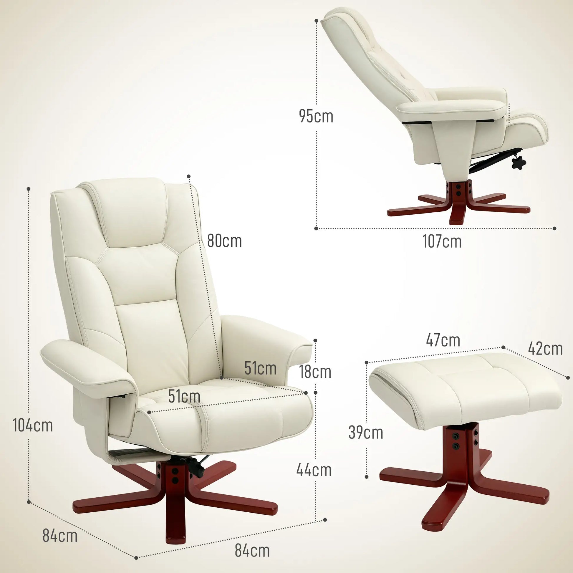 Nancy's Cedros Relaxfauteuil met Voetensteun - Relaxstoel - Loungestoel - Fauteuil - Crèmewit - Kunstleer