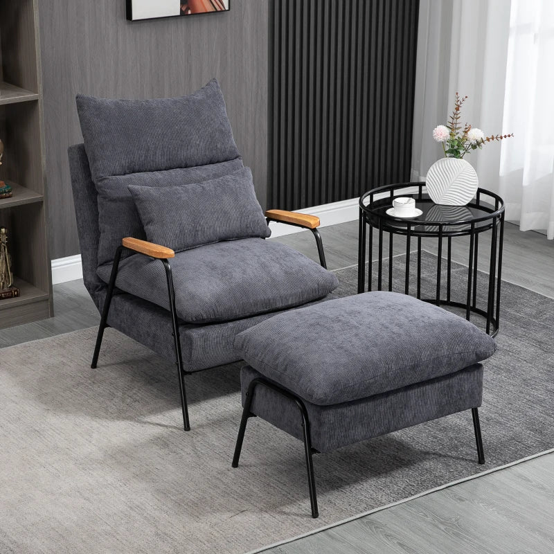 Nancy's Corvite Relaxfauteuil - Relaxstoel - Ligstoel - Verstelbaar - Met Voetenbankje - Grijs - Ribfluweel