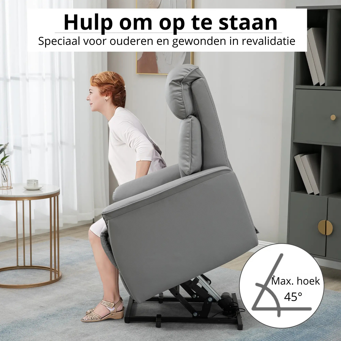 Nancy's Escarigo Sta op stoel - Opsta stoel - Seniorenstoel - Relaxfauteuil - Grijs - Kunstleer