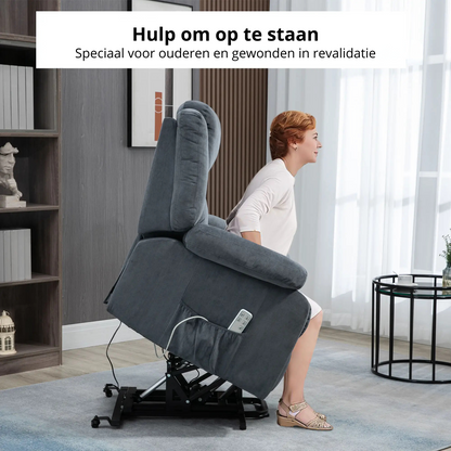 Nancy's Silvares Sta op stoel - Opsta stoel - Seniorenstoel - Relaxfauteuil - Grijs - Pluche