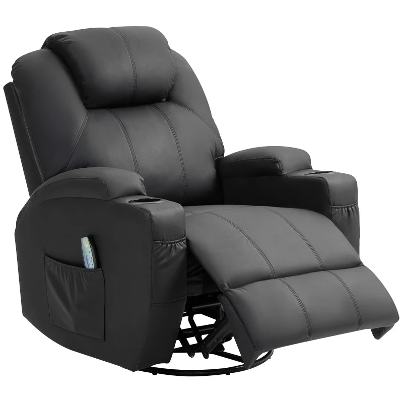 Nancy's Oleiros Massagestoel - Relaxfauteuil - Relaxstoel - Verstelbare Rugleuning - Draaibaar - Zwart - Kunstleer