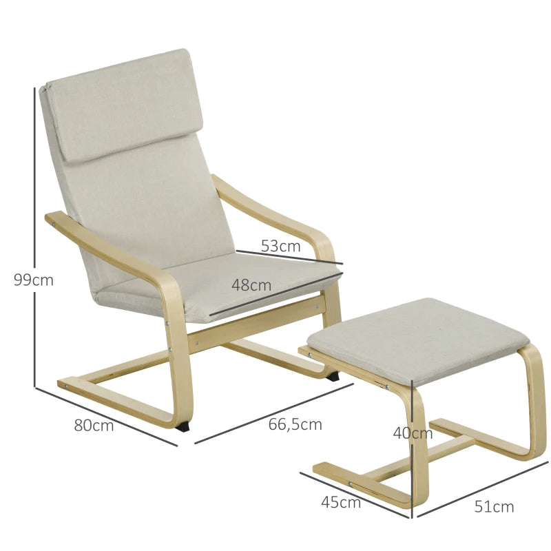 Nancy's Donim Relaxfauteuil - Relaxstoel - Met Voetenbankje - Créme - Linnenlook / Hout