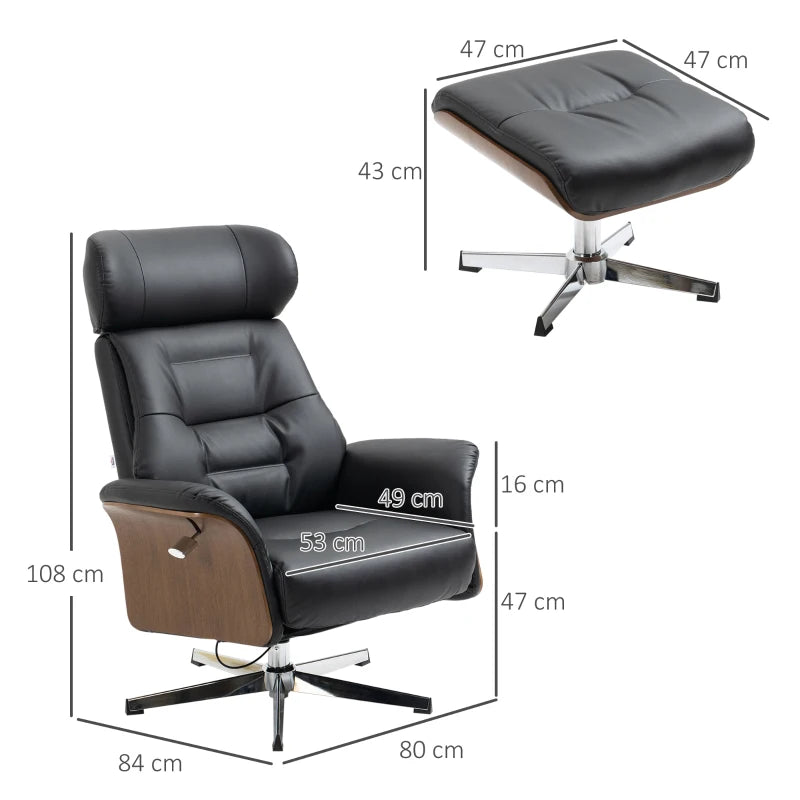 Nancy's Barco Relaxfauteuil - Relax stoel - Ligstoel - Met voetenbankje - Verstelbaar - 360° draaibaar - Zwart - Kunstleer / Staal