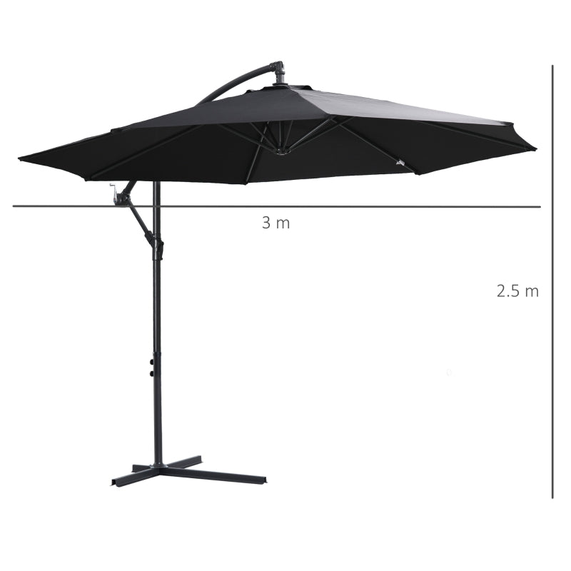 Nancy's Spring Zweefparasol - Zonwering - Parasol - Handslinger - Zwart- Ø 300 cm