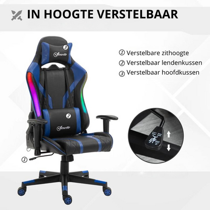 Nancy's Anfo Gamestoel - Gaming Stoel - Ergonomisch - Met LED Licht - Draaibaar - Zwart / Blauw