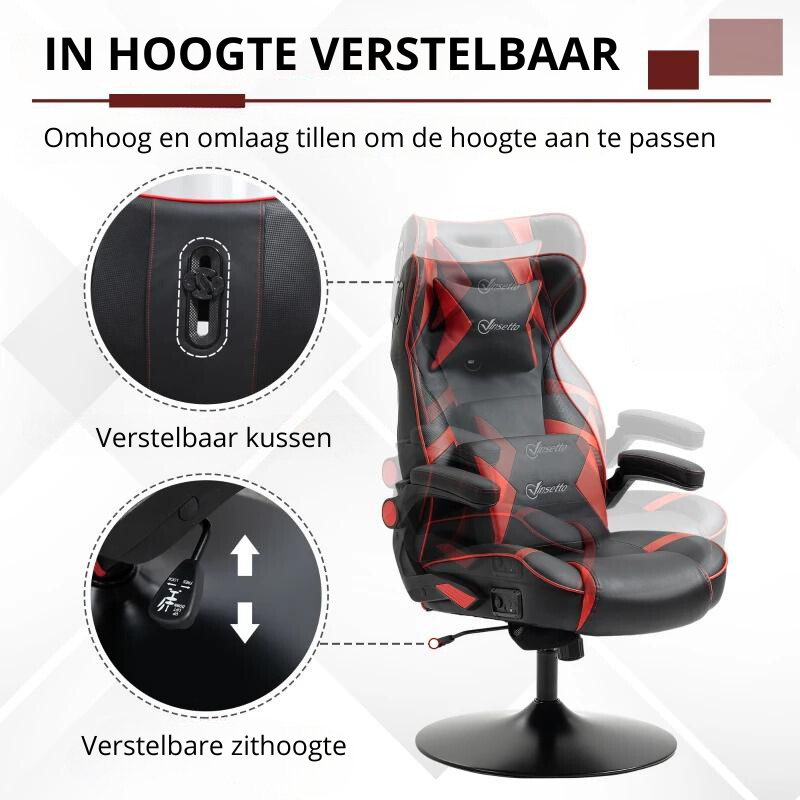 Nancy's Andria Gamestoel - Gaming Stoel - Met Bluetooth Speakers - In Hoogte Verstelbaar - Draaibaar - Rood / Zwart