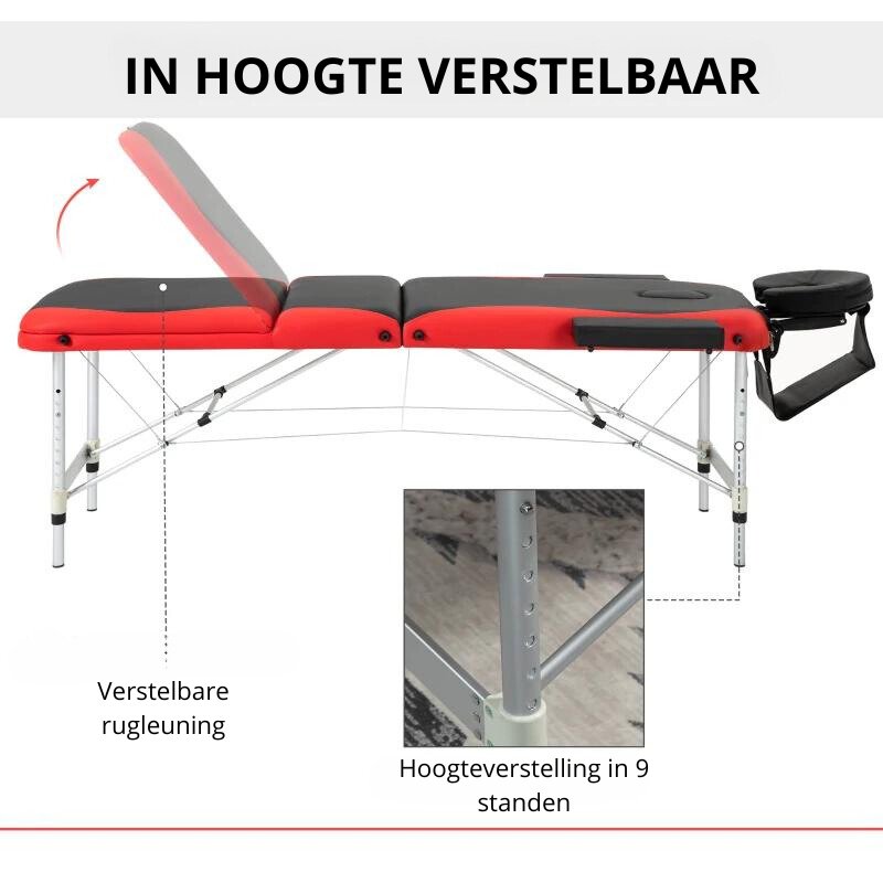 Nancy's Alzano Massagetafel - Behandeltafel - In hoogte verstelbaar - Opvouwbaar - Zwart / Rood