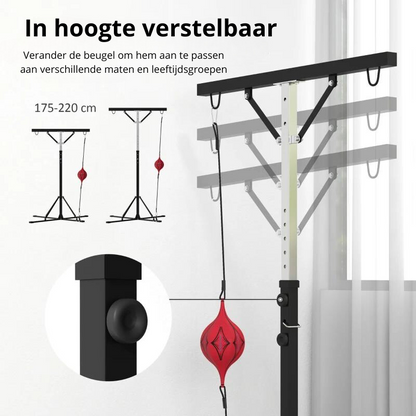 Nancy's Luz Bokszakstandaard - Boks Standaard met Speedball - In Hoogte Verstelbaar - Dubbele Functionaliteit - Zwart