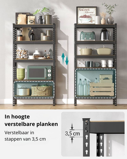 Nancy's Malcata Stellingkast Set van 2 - Opbergkast - Opbergrek - Zwart - Staal - 75 x 30 x 150 cm