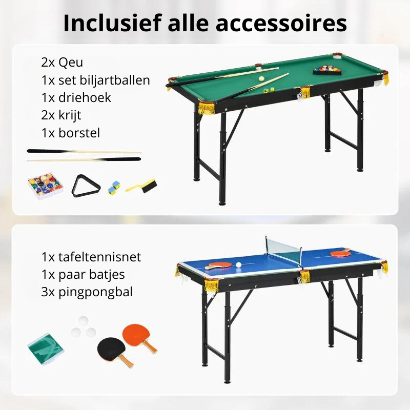 Nancy's Bollate Tafeltennistafel en Biljarttafel in 1 - Multigametafel - Opvouwbaar - Verstelbare Hoogte - Blauw / Groen / Zwart