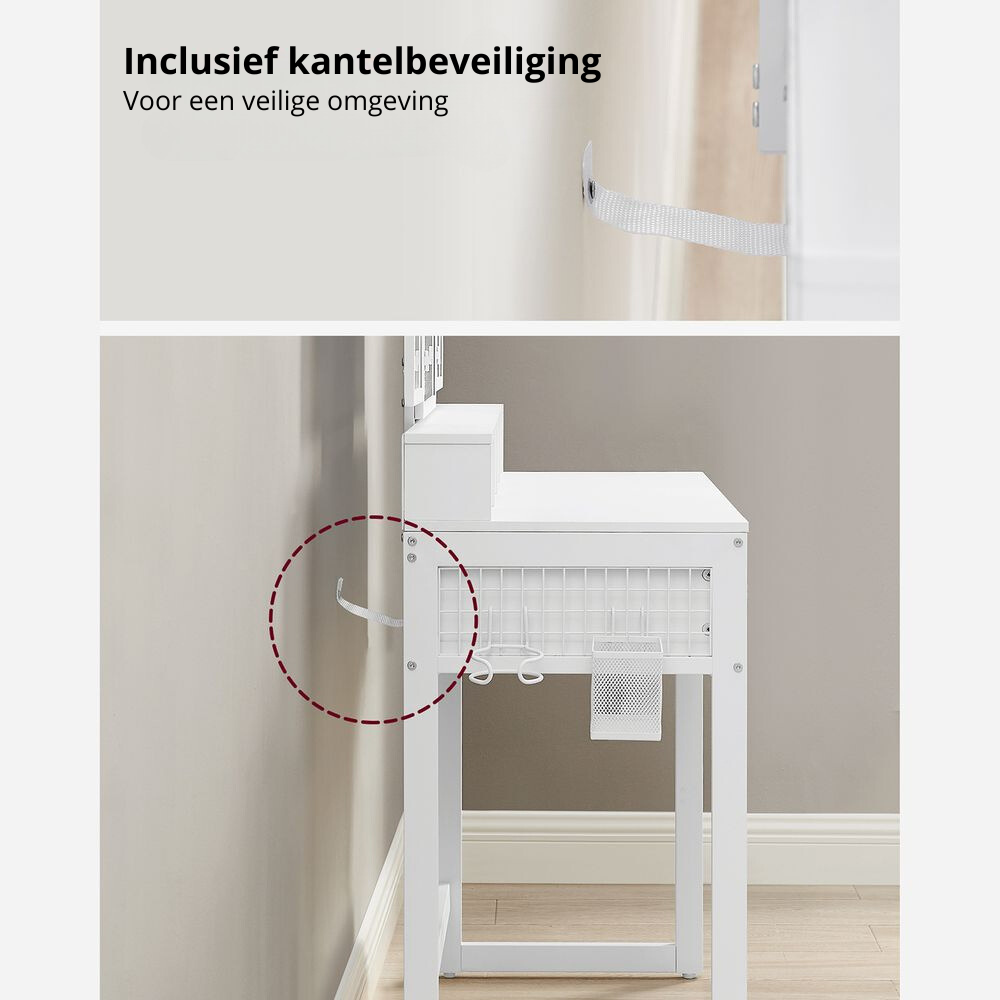 Nancy's Amorosi Kaptafel - Make-up Tafel - Inclusief Kruk - Wit - ± 40 x 90 x 140 cm