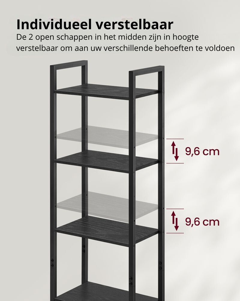 Nancy's Barcis Wandkast - Boekenkast - Opbergkast - Ebbenhout Zwart - ± 40 x 25 x 160 cm