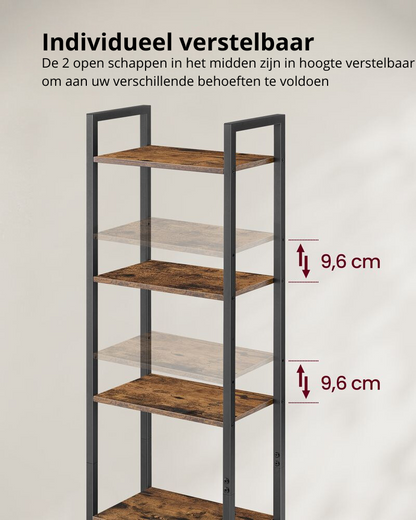 Nancy's Bareggio Wandkast - Boekenkast - Opbergkast - Bruin / Zwart - ± 40 x 25 x 160 cm