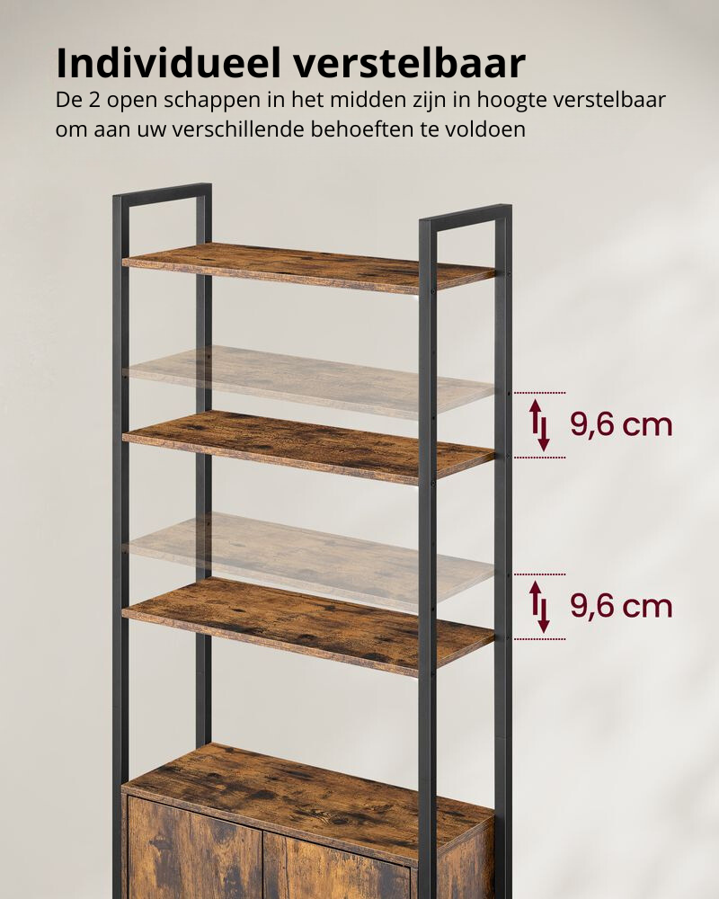 Nancy's Barga Wandkast - Boekenkast - Opbergkast - Bruin / Zwart - ± 60 x 25 x 160 cm