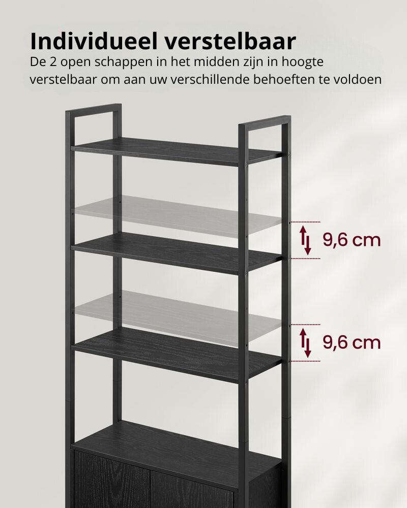 Nancy's Bardolino Wandkast - Boekenkast - Opbergkast - Ebbenhout Zwart - ± 60 x 25 x 160 cm