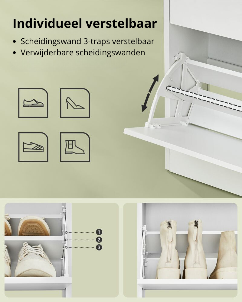 Nancy's Brenzone Shoe Cabinet - Shoe Rack - White - ± 60 x 25 x 140 cm