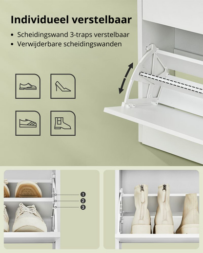 Nancy's Brenzone Shoe Cabinet - Shoe Rack - White - ± 60 x 25 x 140 cm