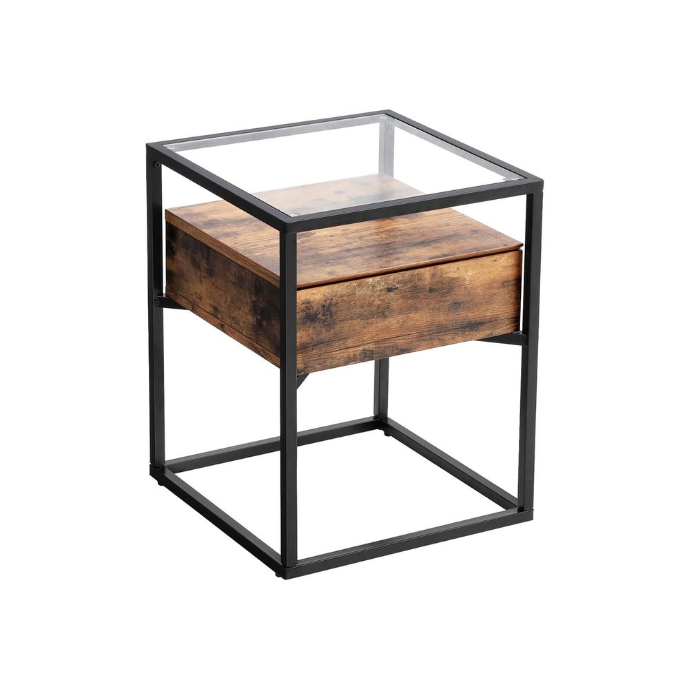 Nancy's Crayford Bedside Table - Brown - Black - Industrial - Side Table - Steel - ± 45 x 45 x 55 cm