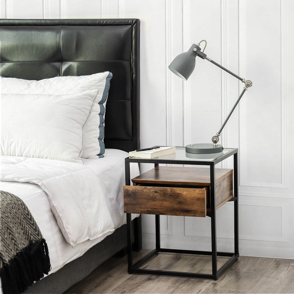 Nancy's Crayford Bedside Table - Brown - Black - Industrial - Side Table - Steel - ± 45 x 45 x 55 cm