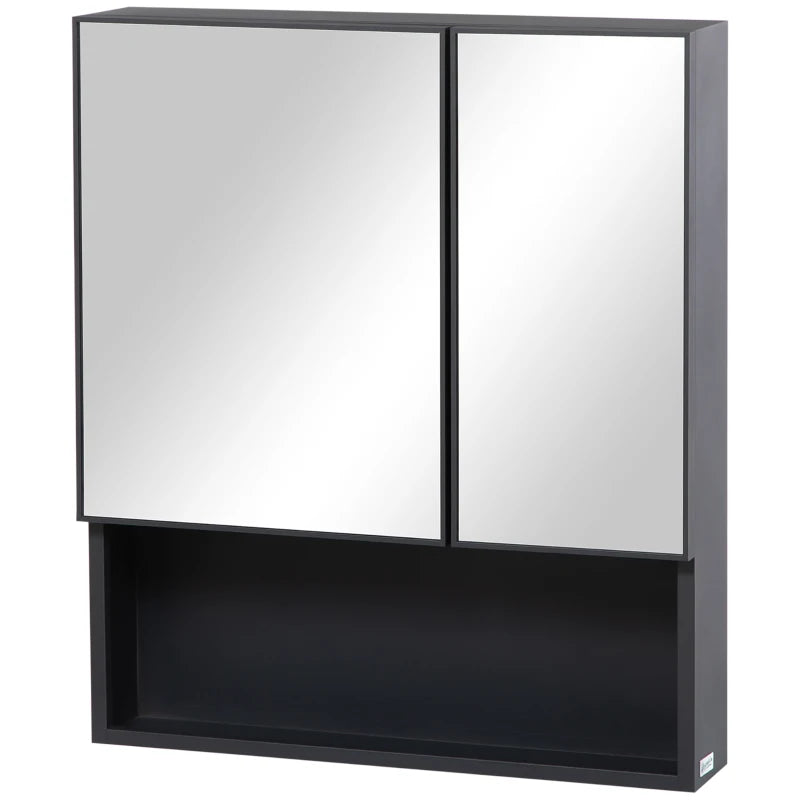 Armoire à miroir Dinheiros de Nancy - Miroir de salle de bain - 4 étagères - Noir - ± 60 x 15 x 70 cm