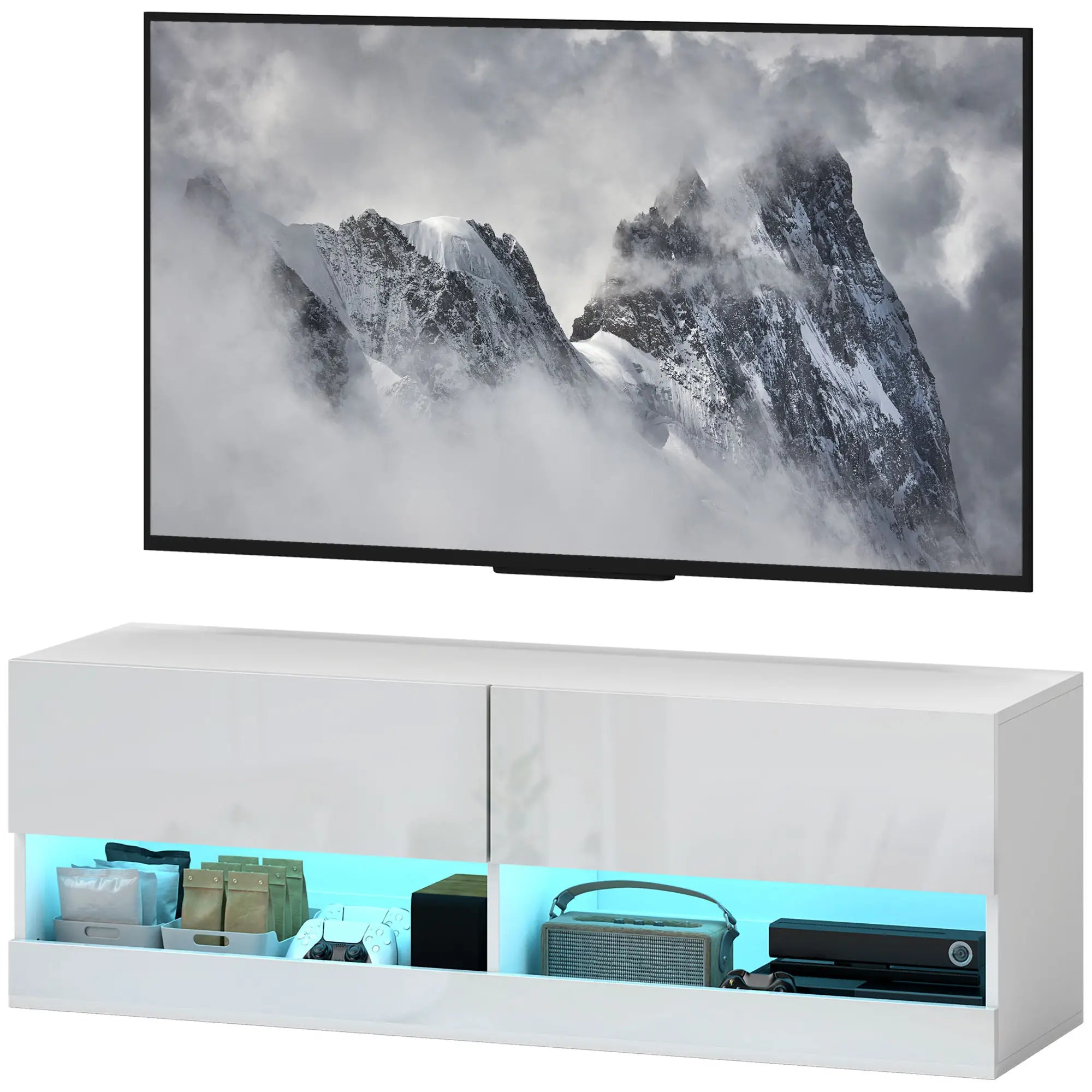 Nancy's Alqueva TV-meubel met Verlichting - TV Kast - Lowboard - TV Dressoir - Wit - ± 120 x 35 x 40 cm