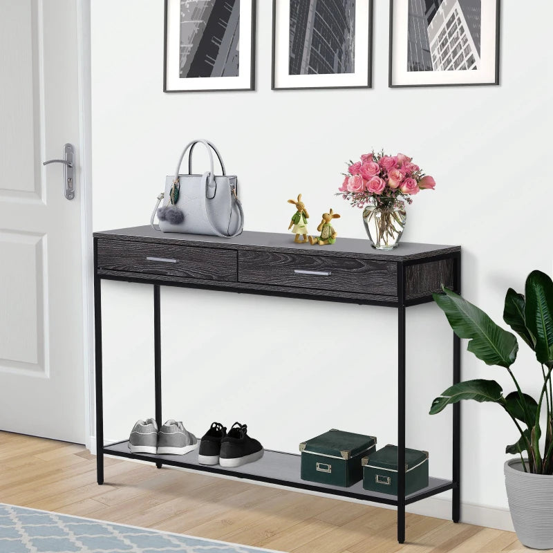 Nancy's Azias Sidetable - Consoletafel - Bijzettafel - Grijs / Zwart - Staal - ± 120 x 30 x 80 cm