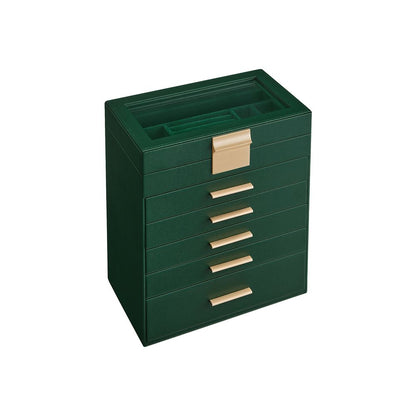 Nancy's Borore Sieradendoos - Juwelendoos - 6 Niveaus - Groen / Goud - ± 15 x 25 x 30 cm