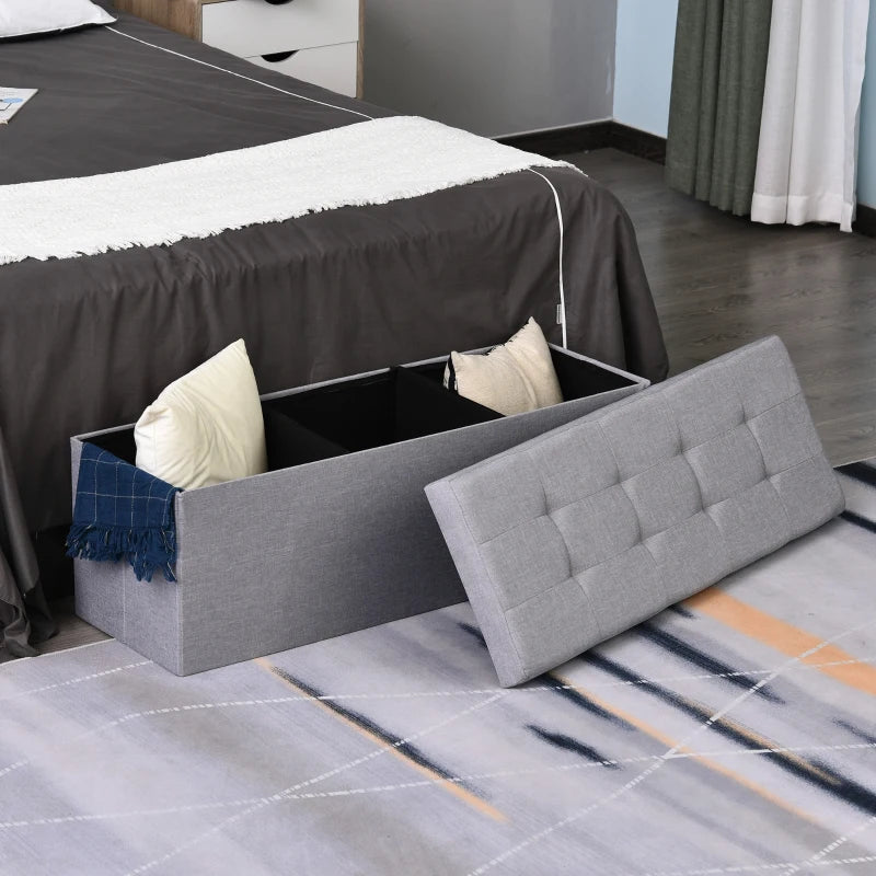 Nancy's Opelousas Hocker - Espace de rangement - Pliable - Boîte de rangement - 3 Compartiments - Gris - 110 x 38 x 38 cm