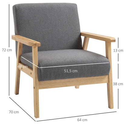 Nancy's Nespereira Fauteuil - Accentfauteuil - Relaxstoel - Scandinavisch - Grijs / Natuurlijk - Linnen / Grenenhout