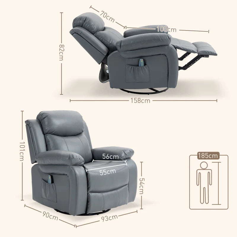 Nancy's Alfonsine Massagestoel - Relaxstoel - Relaxfauteuil - Verstelbare Rugleuning - Voetensteun - Grijs - Kunstleer