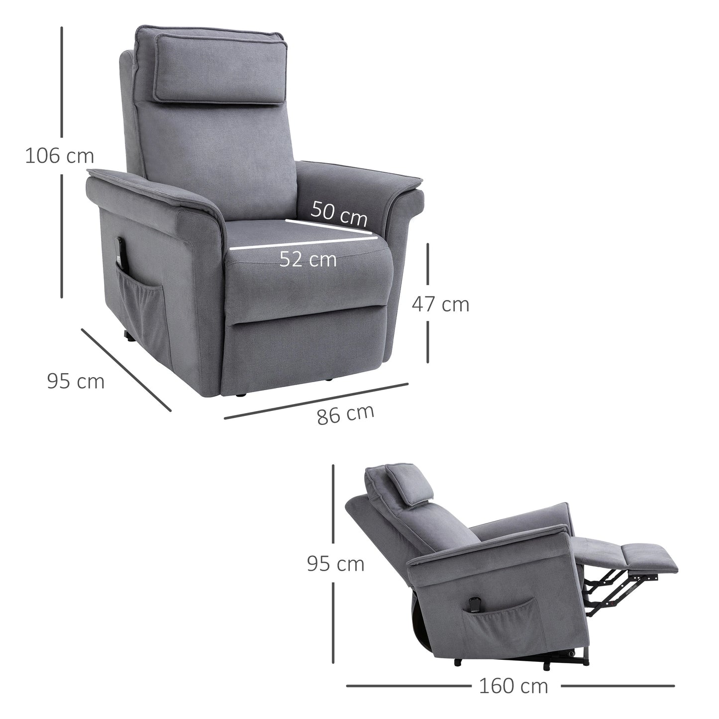 Nancy's Lavacolhos Sta op stoel - Opsta stoel - Seniorenstoel - Massagestoel - Relaxfauteuil - Grijs - Linnen