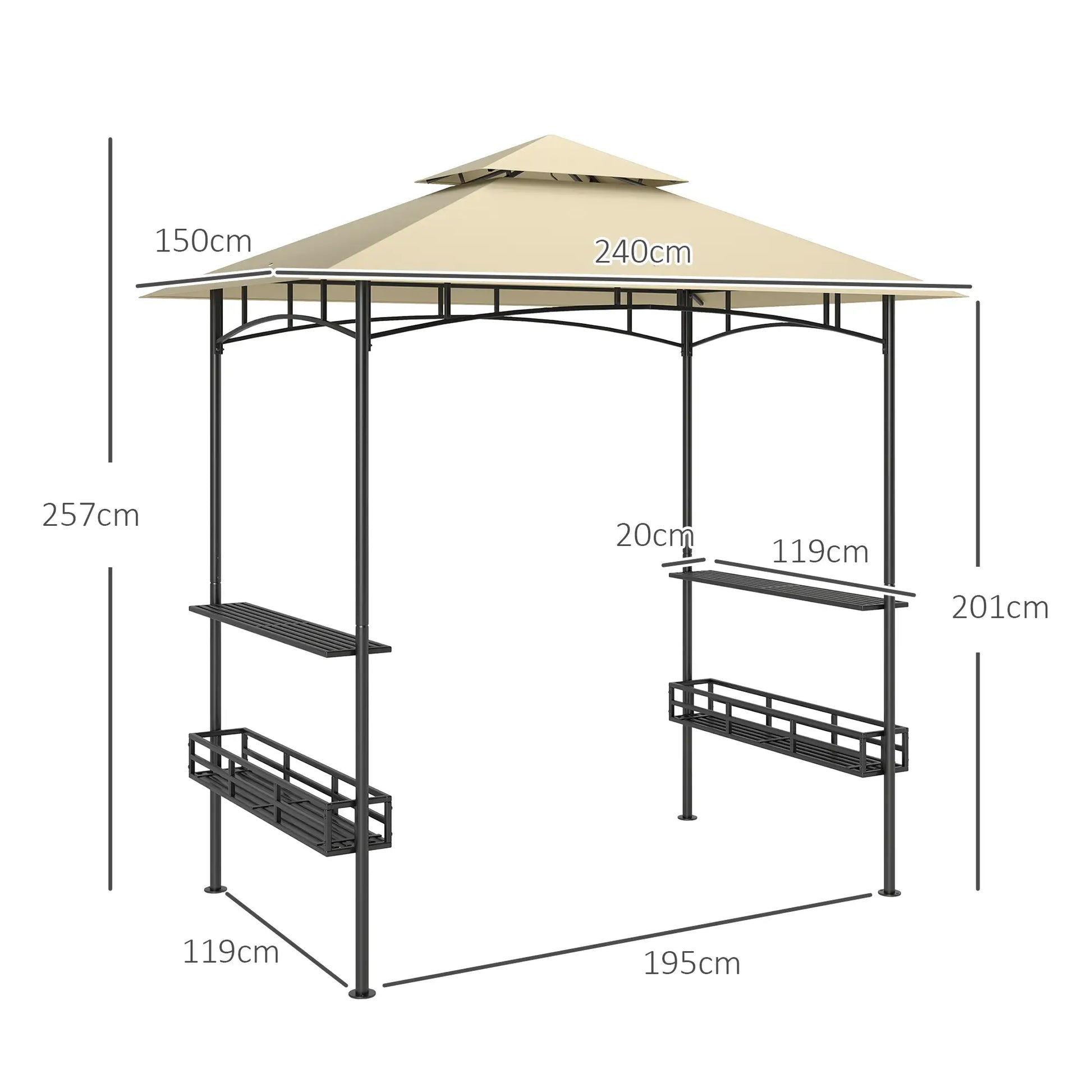 Nancy's Cadrezzate Barbecue Paviljoen - Bbq afdak - Bbq overkapping - Beige - ± 240 x150 x 260 cm