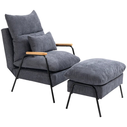 Nancy's Corvite Relaxfauteuil - Relaxstoel - Ligstoel - Verstelbaar - Met Voetenbankje - Grijs - Ribfluweel