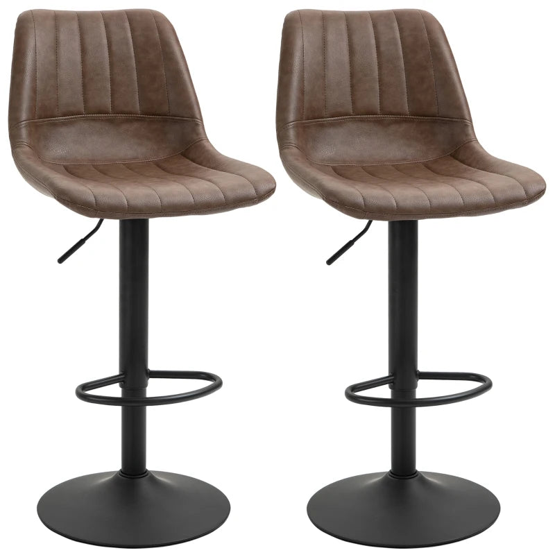 Nancy's Altedo Bar Stools - Set of 2 - Swivel - Adjustable in Height - Brown - Faux Leather