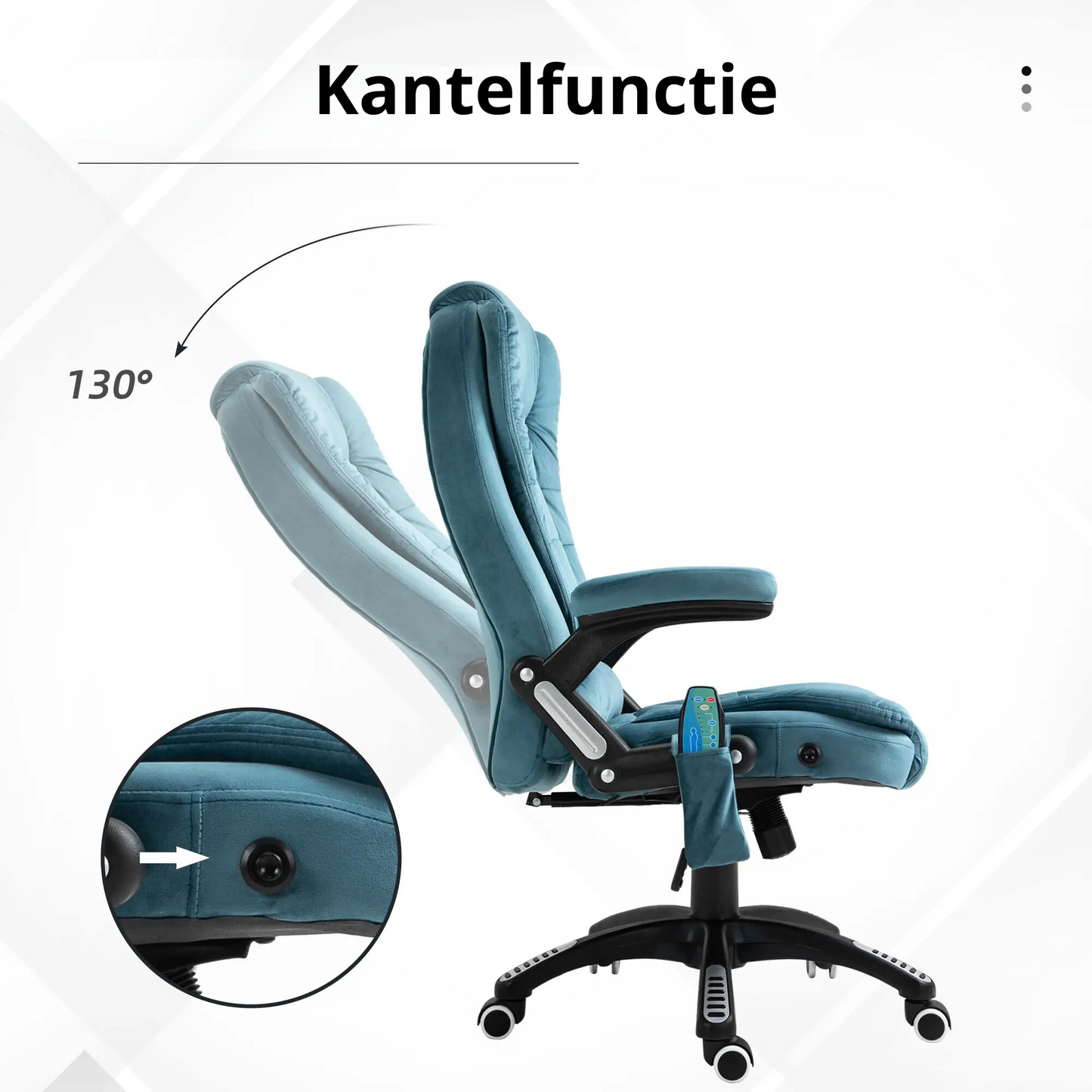 Nancy's Santana Massage Bureaustoel - Massagestoel met Verwarmingsfunctie - Draaibaar - Blauw - Fluweel