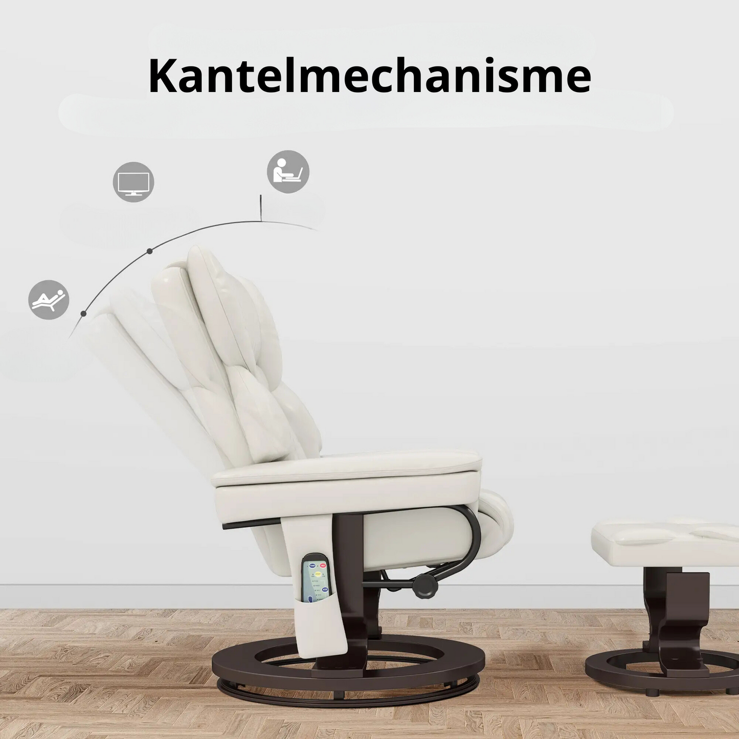 Nancy's Formoso Relaxfauteuil met Hocker - Relaxstoel - Loungestoel - Ligstoel - Roomwit - Kunstleer