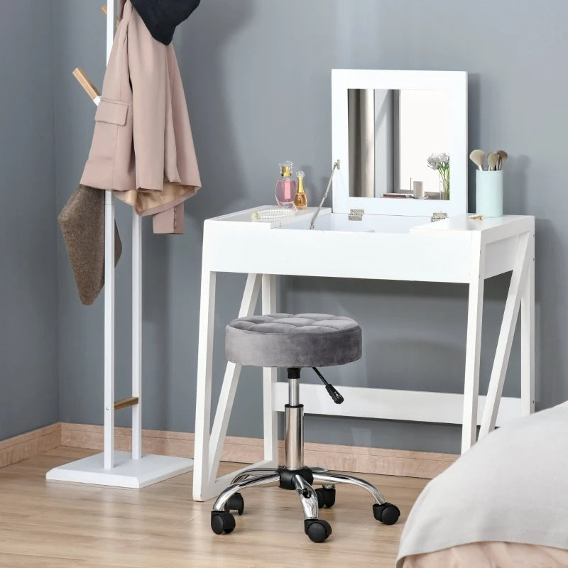 Nancy's Atripalda Work Stool - Salon Stool - Swivel Stool - Adjustable Height - Grey - Velvet