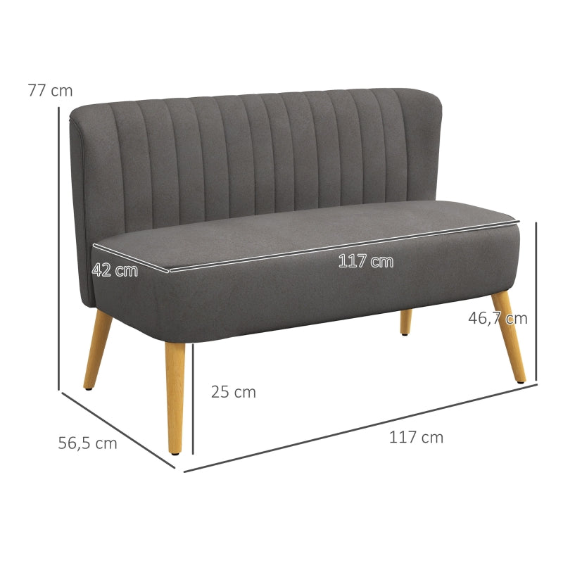 Nancy's Hessie Retro design 2-seater sofa, wooden legs, 117 cm x 56.5 cm x 77 cm, dark gray