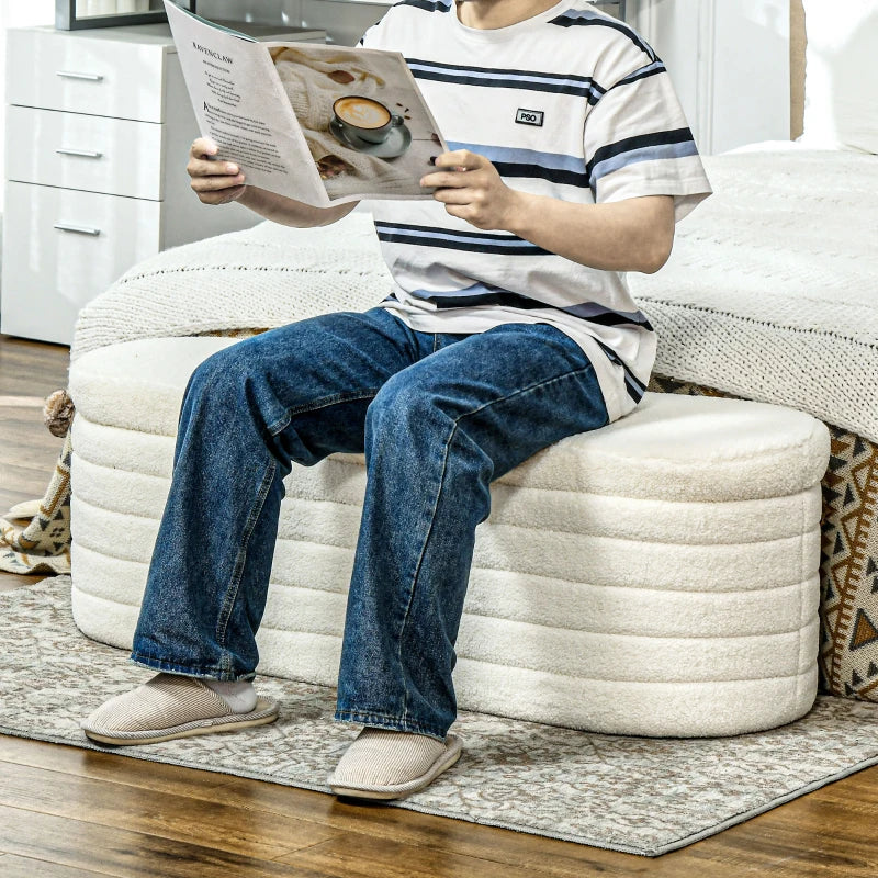 Nancy's Lordelo Hocker - Bench - Storage bench - Cream white - Teddy Fleece - ± 115 x 40 x 40 cm