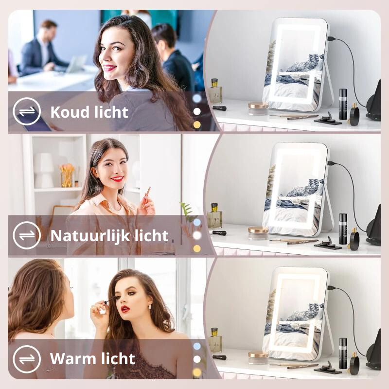 Nancy's Cabeca Make-up Spiegel - Beautyspiegel - Met LED Verlichting - Vergrotingsspiegel - Draaibaar - Wit - ± 30 x 40 cm