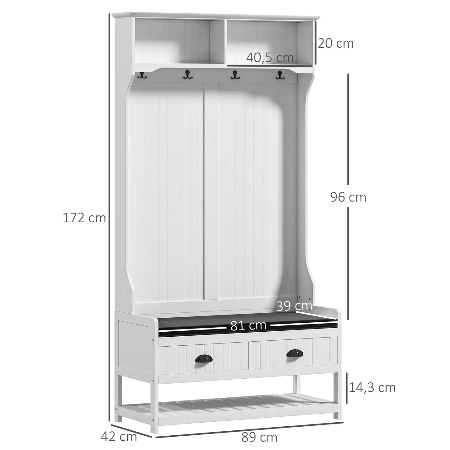 Nancy's Remédios Wandgarderobe - Garderobekast - Kapstok - Schoenenbank - Wit/Grijs - ± 90 x 40 x 170 cm