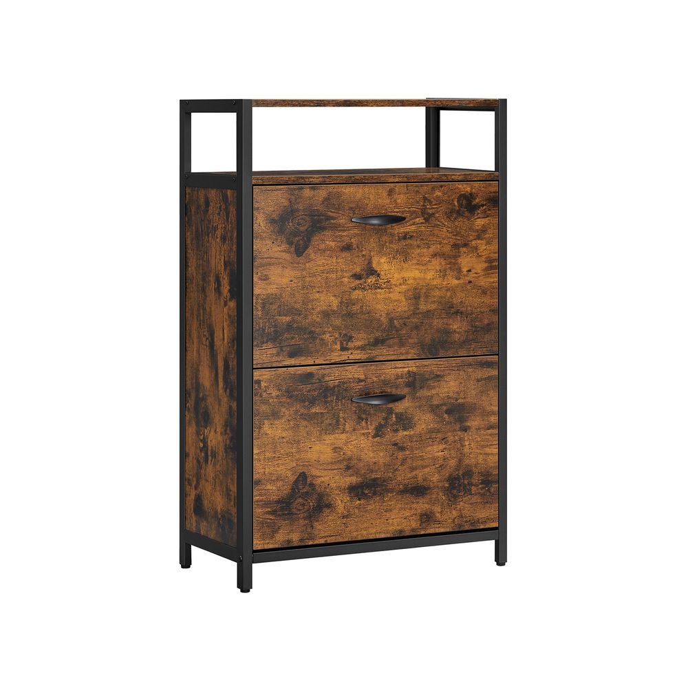 Armoire à chaussures Brennero de Nancy - Étagère à chaussures - Marron Vintage / Noir - 60 x 30 x 95 cm