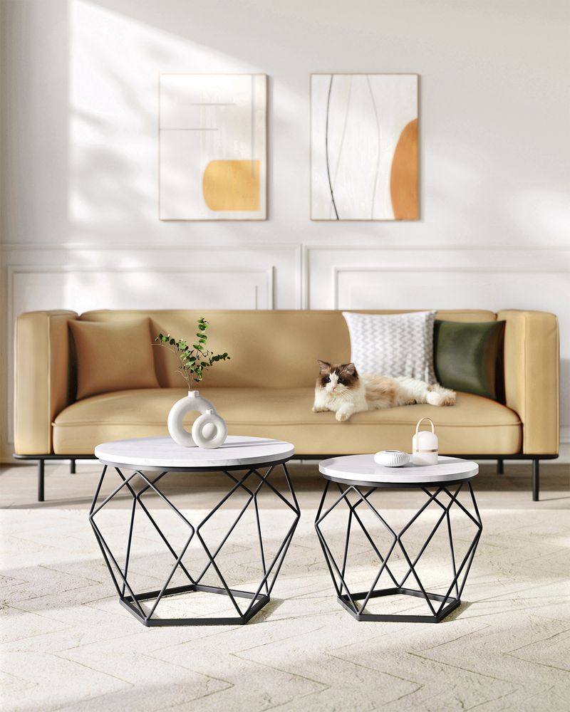 Nancy's Bergantino Coffee Table Set - Side Tables - Coffee Table - Marble White / Black - Steel