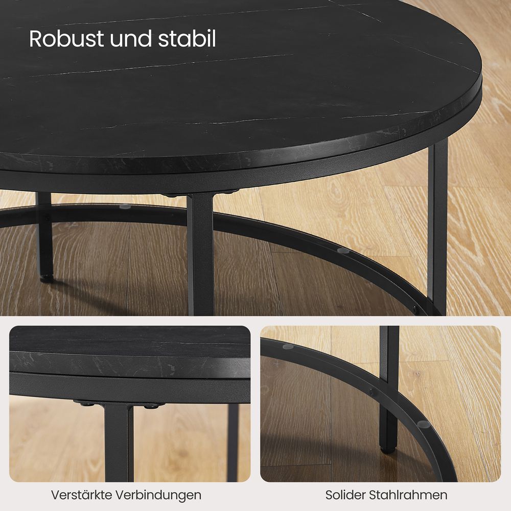 Nancy's Axminster Coffee Table With Black Marble Look Table Top - Black - Steel - Modern - 80 x 44.5 cm