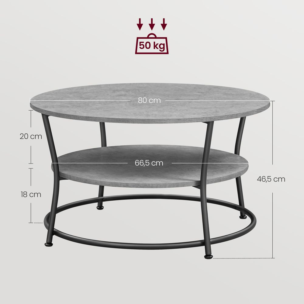 Nancy's Belcastro Coffee Table - Round - Concrete Grey / Black - ± Ø 80 x 45 cm